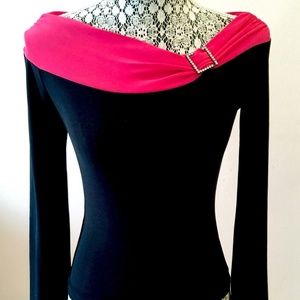 MUZZANGHEE BLACK & PINK BROOCH BUCKLE TOP BLOUSE S